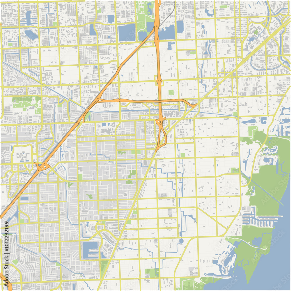 Obraz premium Map of Kendall in Florida in a normal road map style. Contains layered vector with roads water, parks, etc.