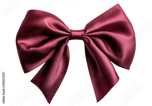 Elegant burgundy satin ribbon bow on a clean background perfect for decoratio...