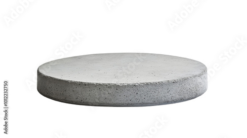 Simple round concrete object with a smooth surface on a white backdrop for de...