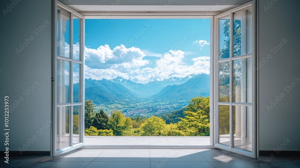 Fototapeta premium Open Window with Mountain View