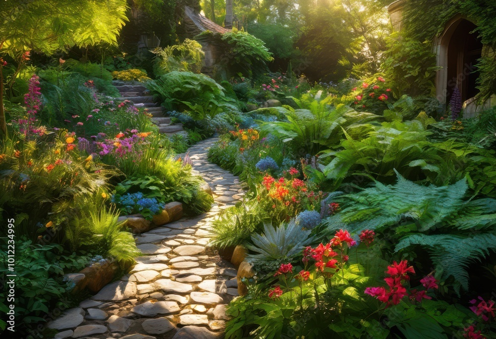exploring enchanting lush garden paths embellished vibrant plant arrangements inviting natural sanctuary, plants, foliage, flowers, landscape, scenery exploring enchanting lush garden paths embellished vibrant plant arrangements inviting natural sanctuary, plants, foliage, flowers, landscape, scenery