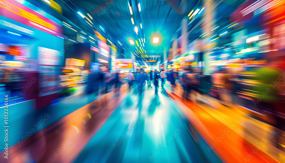 A vibrant trade show floor with booths attendee