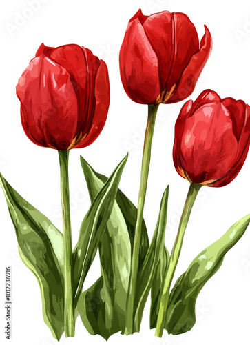 Beautiful red tulips arranged elegantly in a simple display against a light b...
