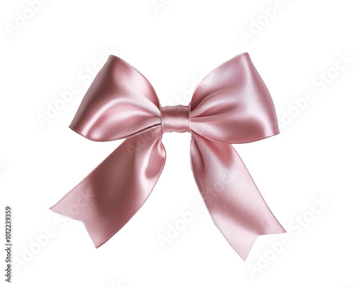 Elegant pink satin bow with long tails for gift wrapping or decoration on a w...
