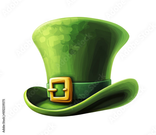 A vibrant green Leprechaun hat with golden buckles for St. Patricks Day celeb...