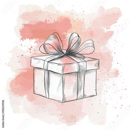A beautifully wrapped gift box with a ribbon sits against a soft pink waterco...