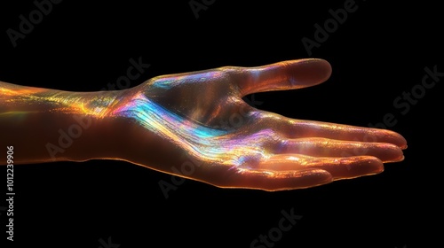 A Hand Reaching Out, Shimmering with Cosmic Light