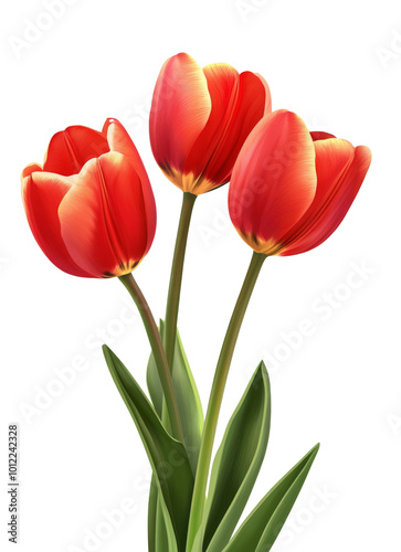 Beautiful red tulips arranged elegantly in a simple display against a light b...