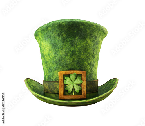 Green felt top hat adorned with shamrock decoration for St. Patricks Day cele...