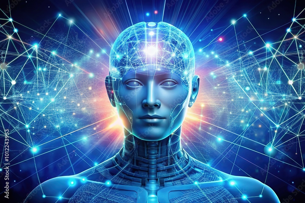 AI, Machine learning, Hands of robot and human touch on big data network connection of brain AI, Data exchange, deep learning, Science, artificial intelligence technology, innovation of futuristic. AI, Machine learning, Hands of robot and human touch on big data network connection of brain AI, Data exchange, deep learning, Science, artificial intelligence technology, innovation of futuristic.