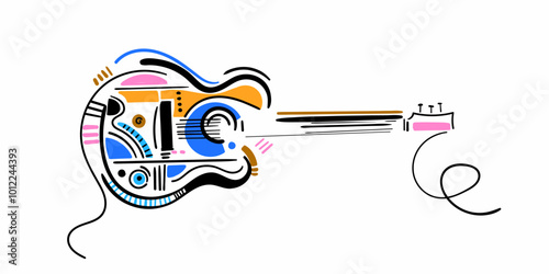 Unique guitar illustration with art. colorful abstract guitar vector.