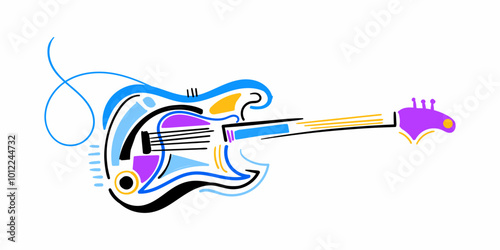 Unique guitar illustration with art. colorful abstract guitar vector.