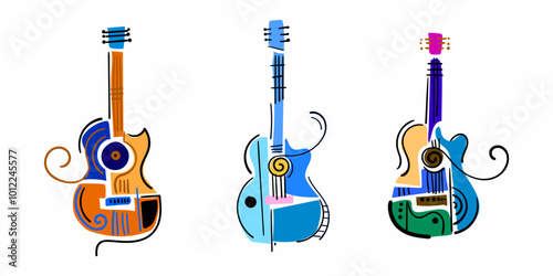 Unique guitar illustration with art. colorful abstract guitar vector.