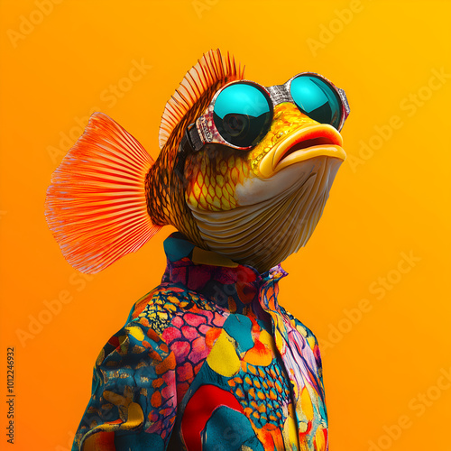 Colorful Fish in Sunglasses and Stylish Shirt
