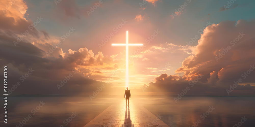 custom made wallpaper toronto digitalPerson Walking on a Bible Path Leading to the Cross | Symbol of Faith, Devotion, and Spiritual Journey