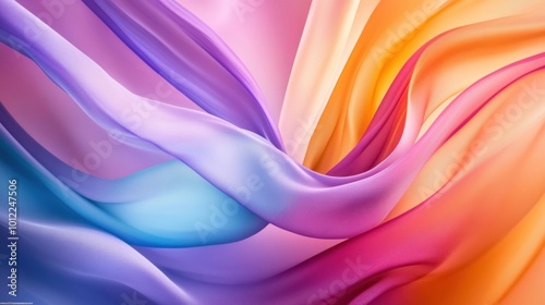 Abstract Swirling Silk Fabric with Colorful Gradient