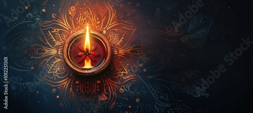 Diwali Social Media Post Design with Glowing Diya and Golden Patterns for Brand Promotion photo