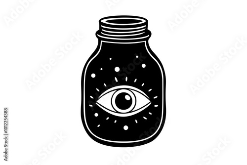 illustration vector graphic of glass bottle jar with spooky eye monster isolated perfect for Halloween poster or edit and customize your design, card, banner, social media 