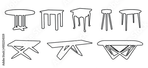 Sketch of tables, silhouettes of a piece of furniture