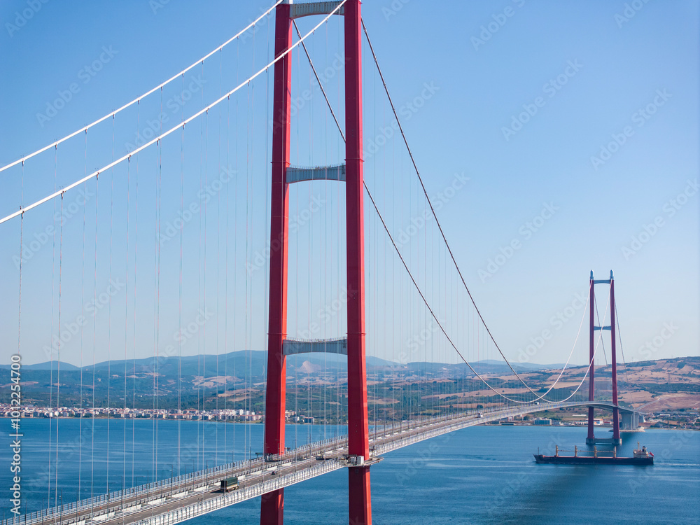 Obraz premium 1915 Canakkale Bridge (1915 Canakkale Koprusu) Drone Photo, Eceabat Canakkale, Turkiye (Turkey)