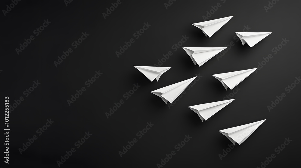 Paper Airplanes Flying on a Black Background | Minimalist and Creative Aviation-Inspired Concept Paper Airplanes Flying on a Black Background | Minimalist and Creative Aviation-Inspired Concept