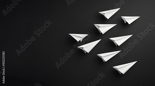 Paper Airplanes Flying on a Black Background | Minimalist and Creative Aviation-Inspired Concept photo