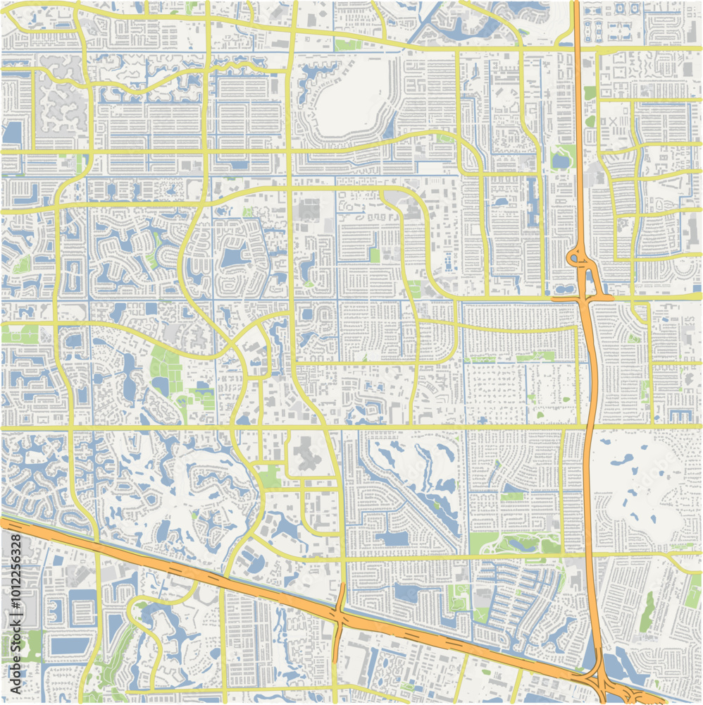 Map of Plantation in Florida in a normal road map style. Contains layered vector with roads water, parks, etc. Map of Plantation in Florida in a normal road map style. Contains layered vector with roads water, parks, etc.