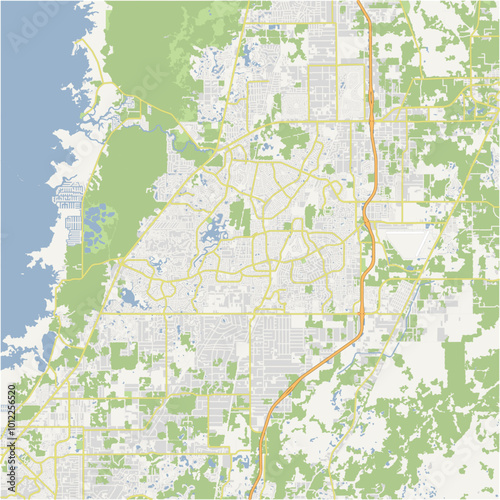 Map of Spring Hill in Florida in a normal road map style. Contains layered vector with roads water, parks, etc.