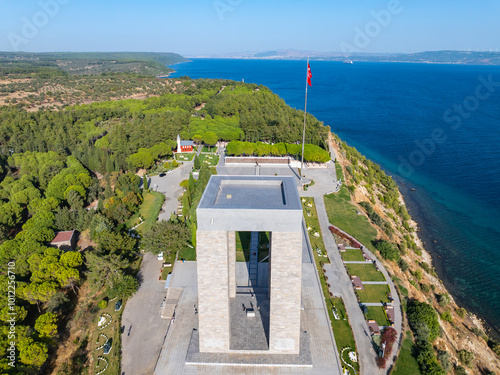 Turkish Flag (Turk Bayragi) and Martyrs' Memorial Photo, Canakkale Martyrdom Seddülbahir, Canakkale Türkiye (Turkey) photo