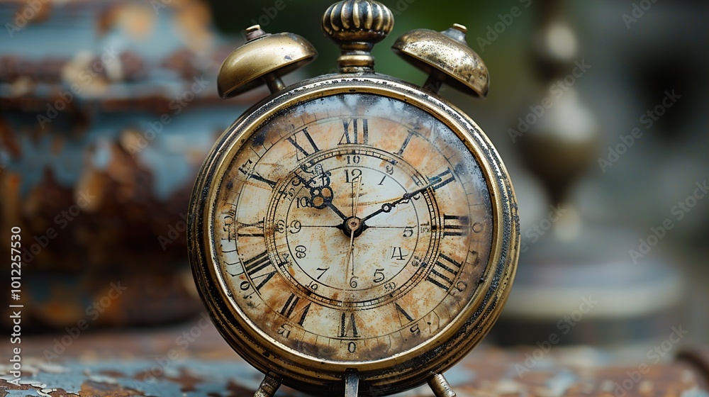 Antique Brass Alarm Clock with Roman Numerals Antique Brass Alarm Clock with Roman Numerals