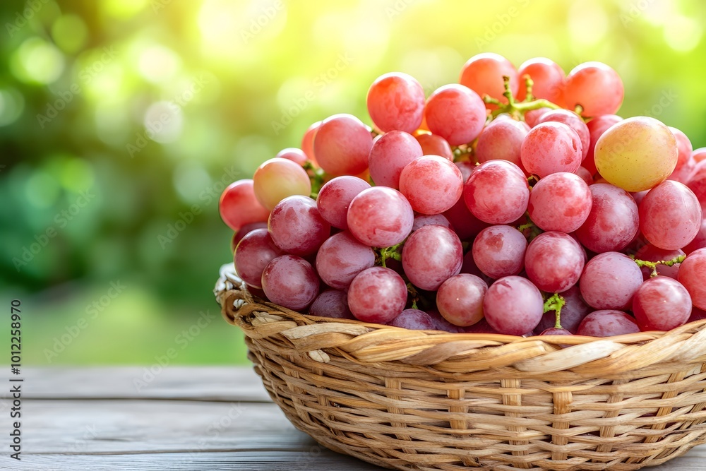 Close-up of freshly harvested grapes in a wicker basket Close-up of freshly harvested grapes in a wicker basket