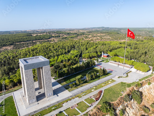 Turkish Flag (Turk Bayragi) and Martyrs' Memorial Photo, Canakkale Martyrdom Seddülbahir, Canakkale Türkiye (Turkey) photo