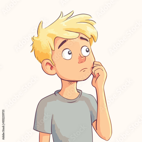 A boy with confuses posture concept illustration