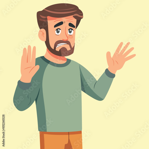 A confuses man with hands up posture illustration