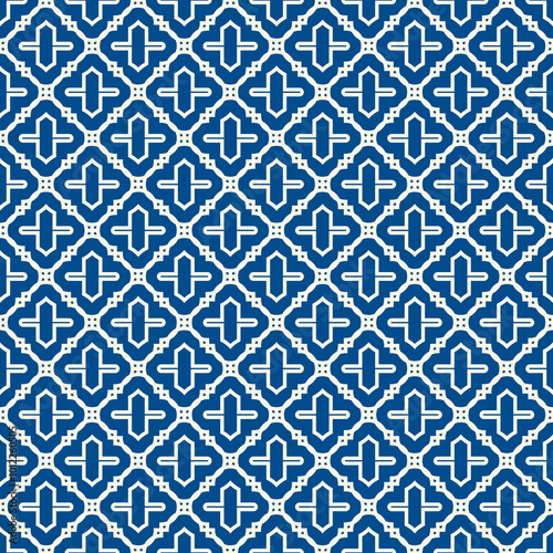 Seamless surface design with arabic ornament. Oriental traditional pattern with repeated mosaic tile. Tracery window wallpaper. Crosses motif. Arabesque digital paper, textile print. Vector art