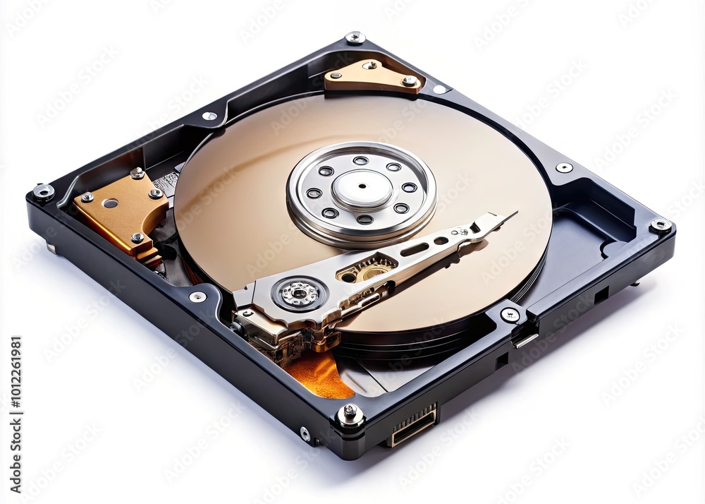 High-Quality Hard Disk Drive Isolated on a White Background for Data Storage Technology Concepts High-Quality Hard Disk Drive Isolated on a White Background for Data Storage Technology Concepts