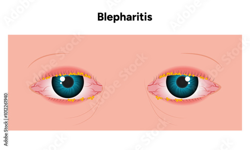 Blepharitis eye disease. Ophthalmology Inflamed sick human eye