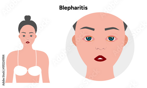 Blepharitis eye disease. Ophthalmology Inflamed sick human eye