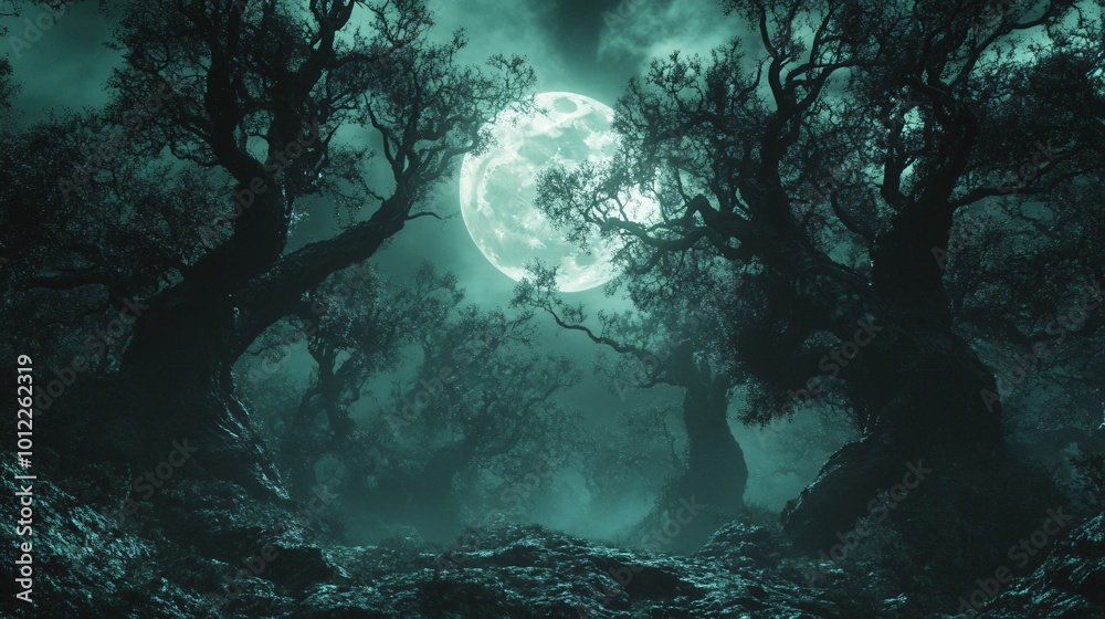 Full moon over forest Full moon over forest