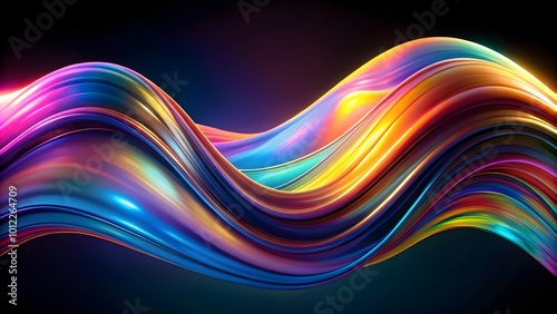 dynamic curved wave with iridescent gradient on black