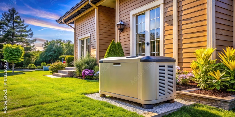 Home Backup Power Generator Installed in Residential Yard for Emergency ...