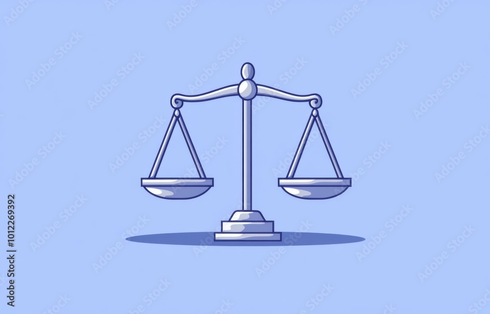 Cartoon Illustration of Scales of Justice on a Blue Background with Pastel Colors Cartoon Illustration of Scales of Justice on a Blue Background with Pastel Colors