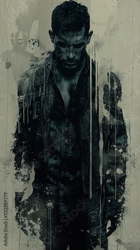 Man in Shadow: Grunge Portrait Art