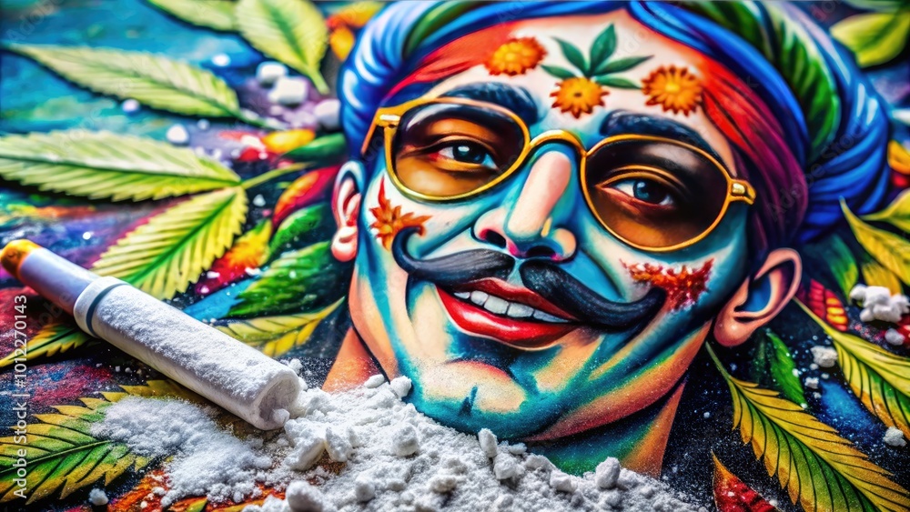 Fototapeta premium Humorous Illustrations of Cocaine Culture with Comical Elements and Quirky Designs for Stock Use
