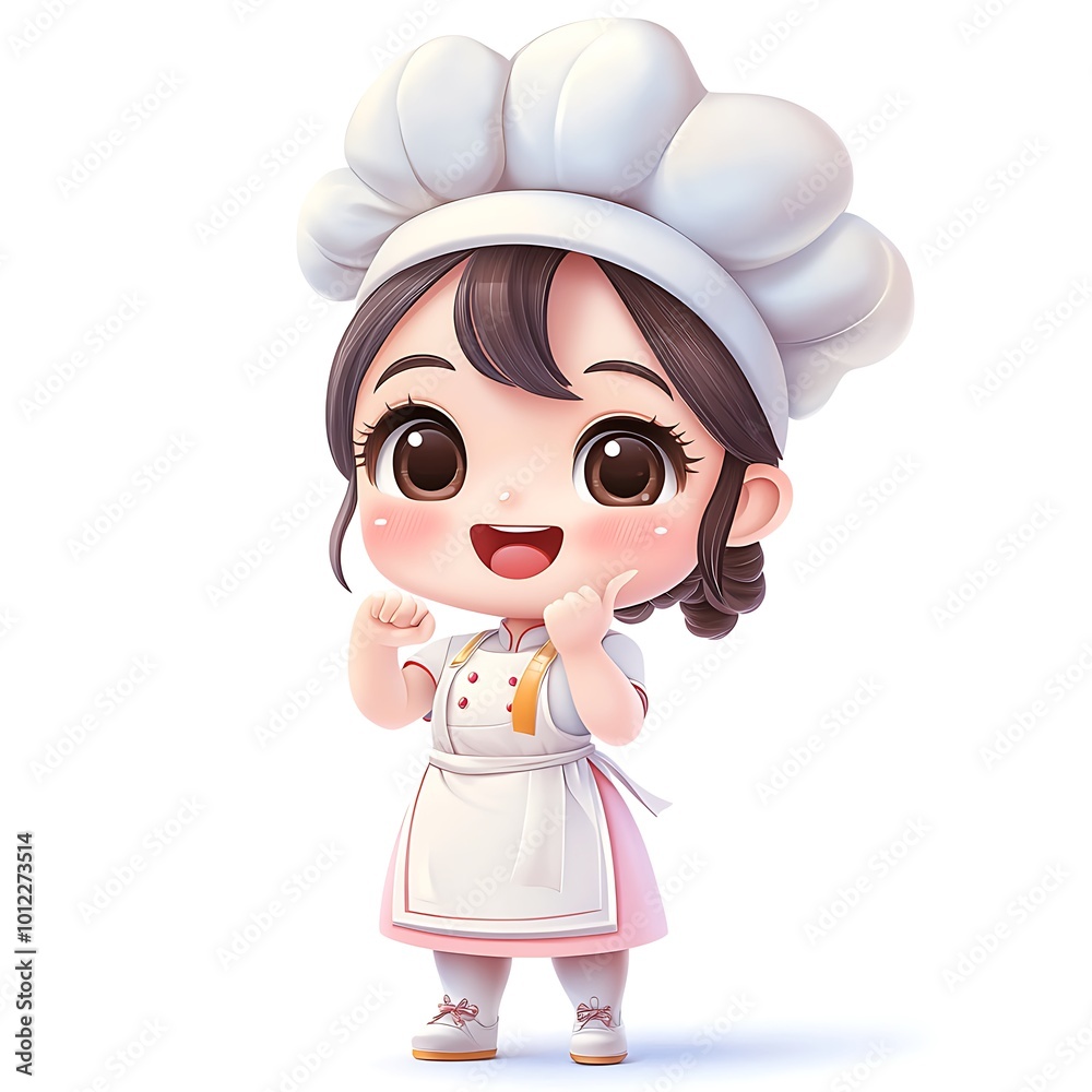 Cute Cartoon Chef Girl Smiling and Excited