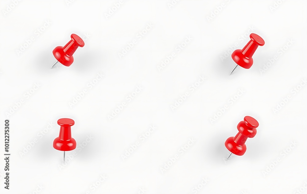 Red pushpin top view. Thumbtack for note attach collection. Realistic 3d push pins pinned in different angles vector set Red pushpin top view. Thumbtack for note attach collection. Realistic 3d push pins pinned in different angles vector set