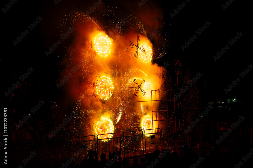 Colorful night with the burning of the castle and fireworks Colorful night with the burning of the castle and fireworks