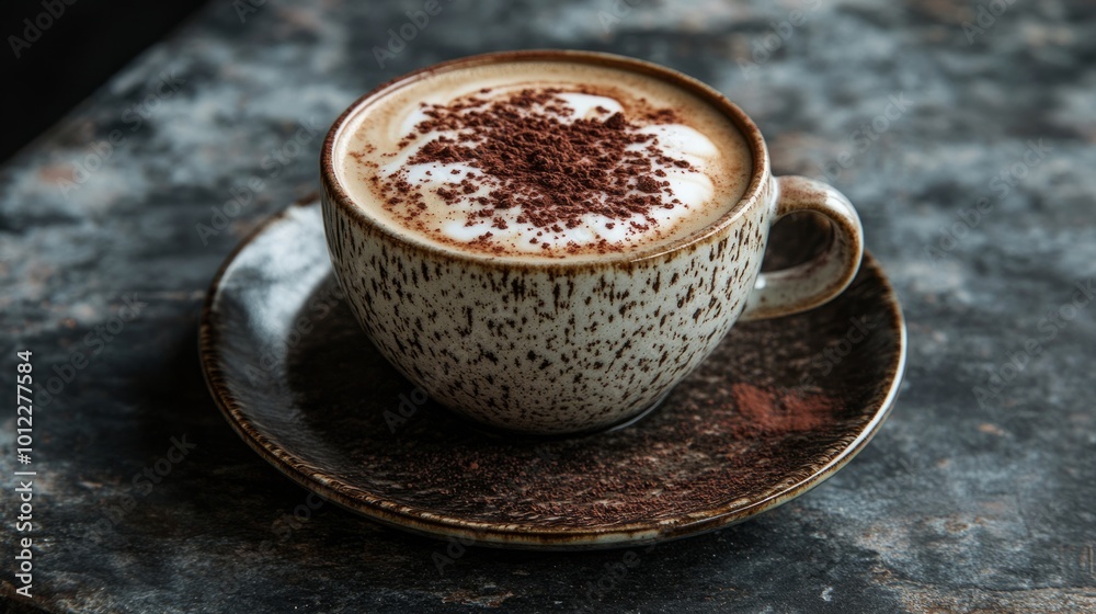 Cappuccino with frothy milk and cocoa dusting on top, served in a ceramic cup generative ai Cappuccino with frothy milk and cocoa dusting on top, served in a ceramic cup generative ai