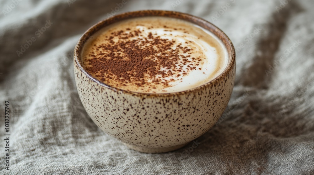 Cappuccino with frothy milk and cocoa dusting on top, served in a ceramic cup generative ai Cappuccino with frothy milk and cocoa dusting on top, served in a ceramic cup generative ai