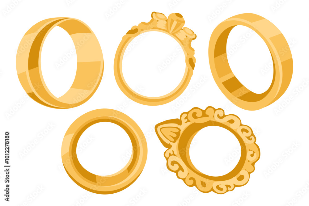 Vector set of golden rings isolated on white background Vector set of golden rings isolated on white background